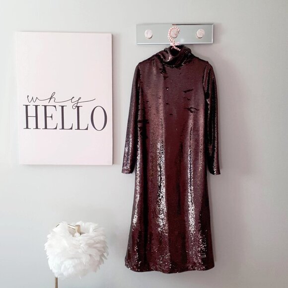 NWT Zara brown sequin long sleeve knit midi holiday dress, S - Picture 13 of 16